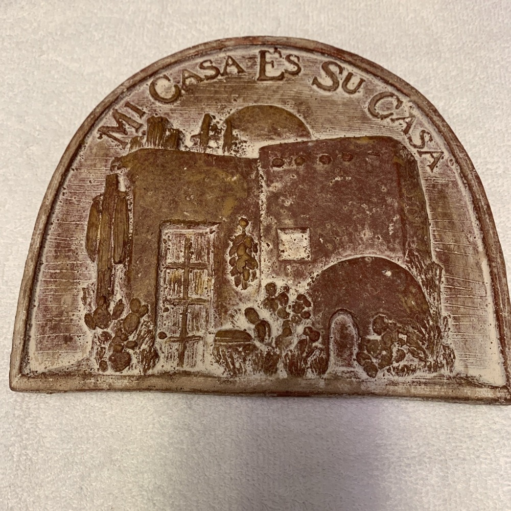 VINTAGE Mexican Pottery Welcome SIGN 3D Mi Casa Su Casa Hand made ROSORITO